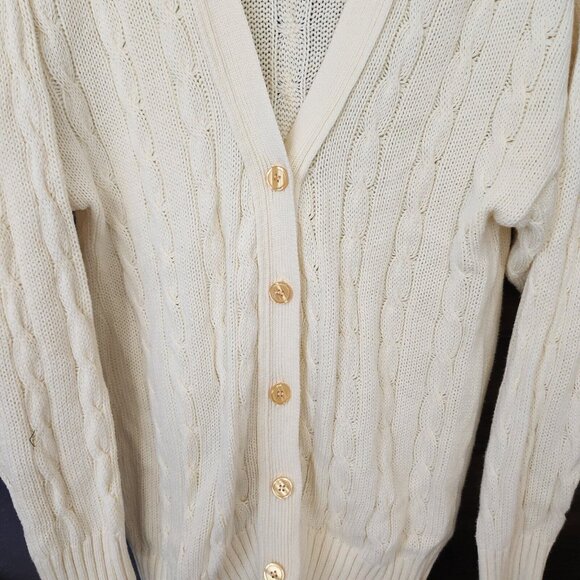 Vintage Women's L Granny Cable Knit Cardigan Sweater Yellow Cottagecore Oversize - Picture 6 of 14